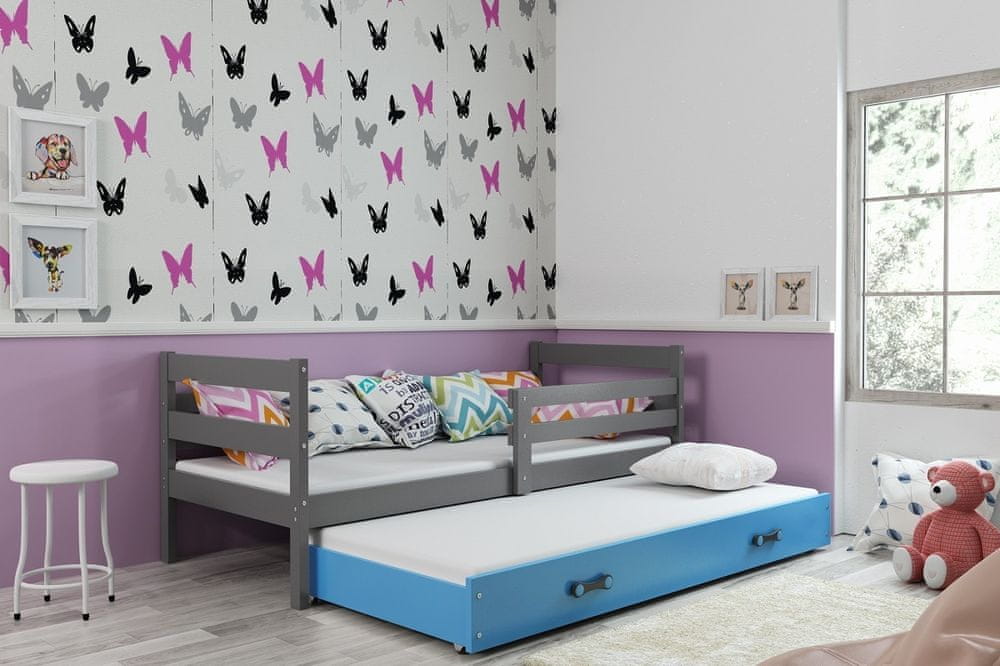 eoshop Detská posteľ Eryk - 2 osoby, 80x190 s výsuvnou prístelkou - Grafit, Modrá